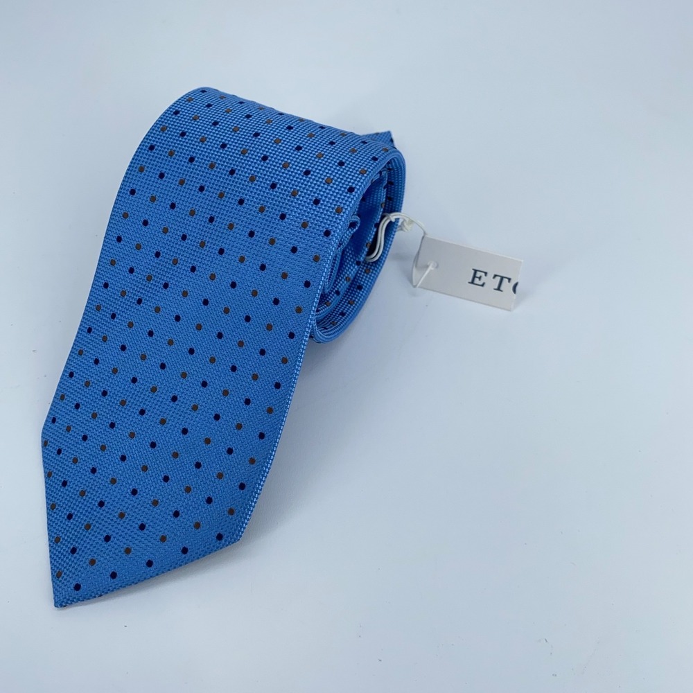 Eton Tie Mens One Size Navy Brown Dotted Silk Classic Fit Necktie England Made